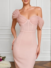 Evening Formal Gown Light Pink Tulle Corset Bodycon Maxi Dress