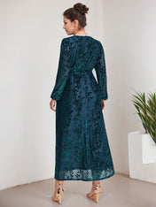 A-Line V-Neck Long Sleeves Velvet Tea-Length Mother of the Bride Dress With Split