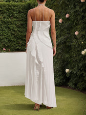 Purple Asymmetrical Pleated Halter Neck Midi Dress