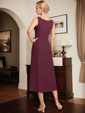 Cabernet A Line Scoop Tea-Length Lace Chiffon Mother of the Bride Dress
