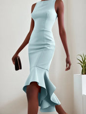 Aqua Blue Sleeveless Mermaid Midi Dress