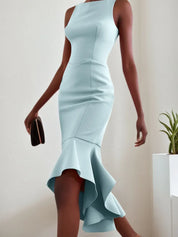 Aqua Blue Sleeveless Mermaid Midi Dress