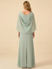 Sage Green Chiffon Beaded Mother of the Bride Dress with Cape Sleeves