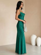 Peacock V Neck Maxi Dresses with Pleat Mermaid Evening Dress