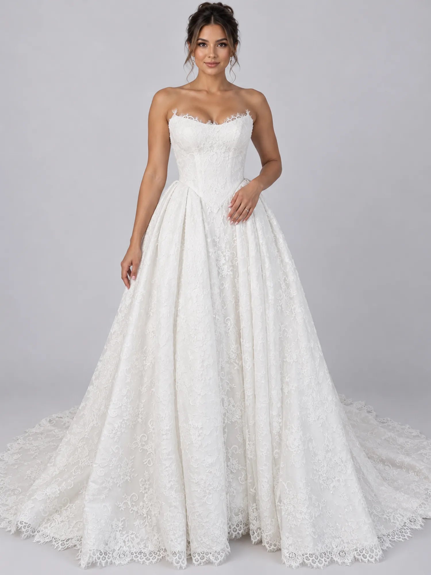 Strapless Sweetheart Lace Ball Gown Wedding Dress