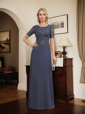 A-line Scoop Floor-Length Lace Chiffon Mother of the Bride Dress With Sequins
