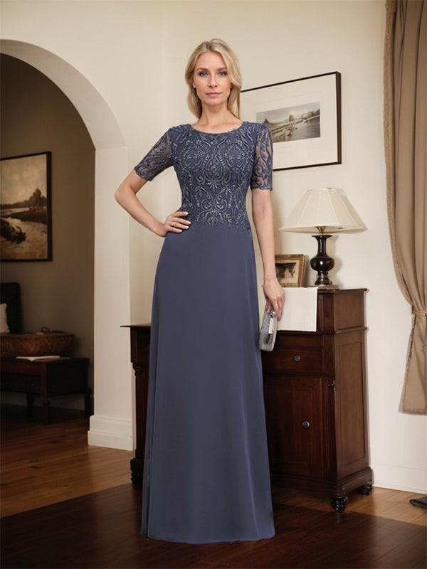 A-line Scoop Floor-Length Lace Chiffon Mother of the Bride Dress With Sequins