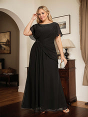 A-line Scoop Ankle-Length Chiffon Mother of the Bride Dress With Beading Pleated