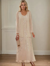 Sheath/Column V-Neck Ankle-Length Mother of the Bride Dresses with Jacket & Sequins