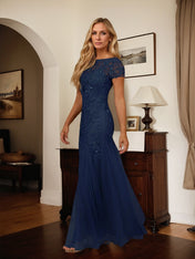 Dark Navy Mermaid Scoop Sequins Tulle Dress