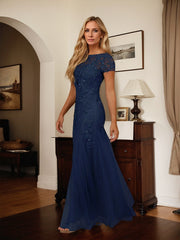 Dark Navy Mermaid Scoop Sequins Tulle Dress