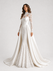 Elegant Lace Applique High Neck Mermaid Wedding Dress with Detachable Train