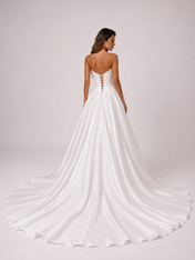 Elegant Strapless Embroidered Bodice Satin A-Line Wedding Dress with Chapel Train