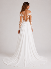 Elegant Illusion Lace Long-Sleeve A-Line Wedding Dress with High Slit and Chapel Train