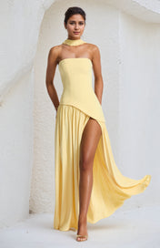 Elegant Mint Green Strapless Pleated Maxi Dress With Slit