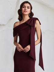 Trumpet/Mermaid One Shoulder Floor Length Stretch Crepe Dress With Bow