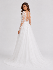 Elegant Illusion Long-Sleeve Tulle A-Line Wedding Dress with Sweep Train