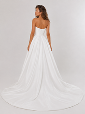 Elegant Off-the-Shoulder Ruched Satin A-Line Wedding Dress with High Slit and Chapel Train