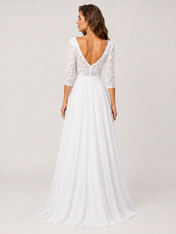 Elegant V-Neck Lace Bodice Chiffon A-Line Wedding Dress with Sweep Train
