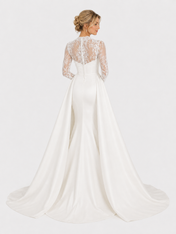 Elegant Lace Illusion Long-Sleeve Mermaid Wedding Dress with Detachable Overskirt and Chapel Train