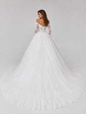 Elegant Off-the-Shoulder Lace Applique Tulle A-Line Wedding Dress with Chapel Train