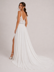 Elegant Sweetheart Lace Bodice Chiffon A-Line Wedding Dress with High Slit and Chapel Train