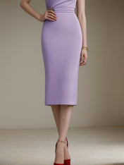 Wedding Guest Dress Purple Sleeveless Rhinestone Fit Tea-Length Dresses