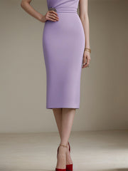 Wedding Guest Dress Purple Sleeveless Rhinestone Fit Tea-Length Dresses