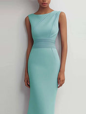 Daily Cocktail Dress Sleeveless Round Neckline Fitted Tea-Length Dress