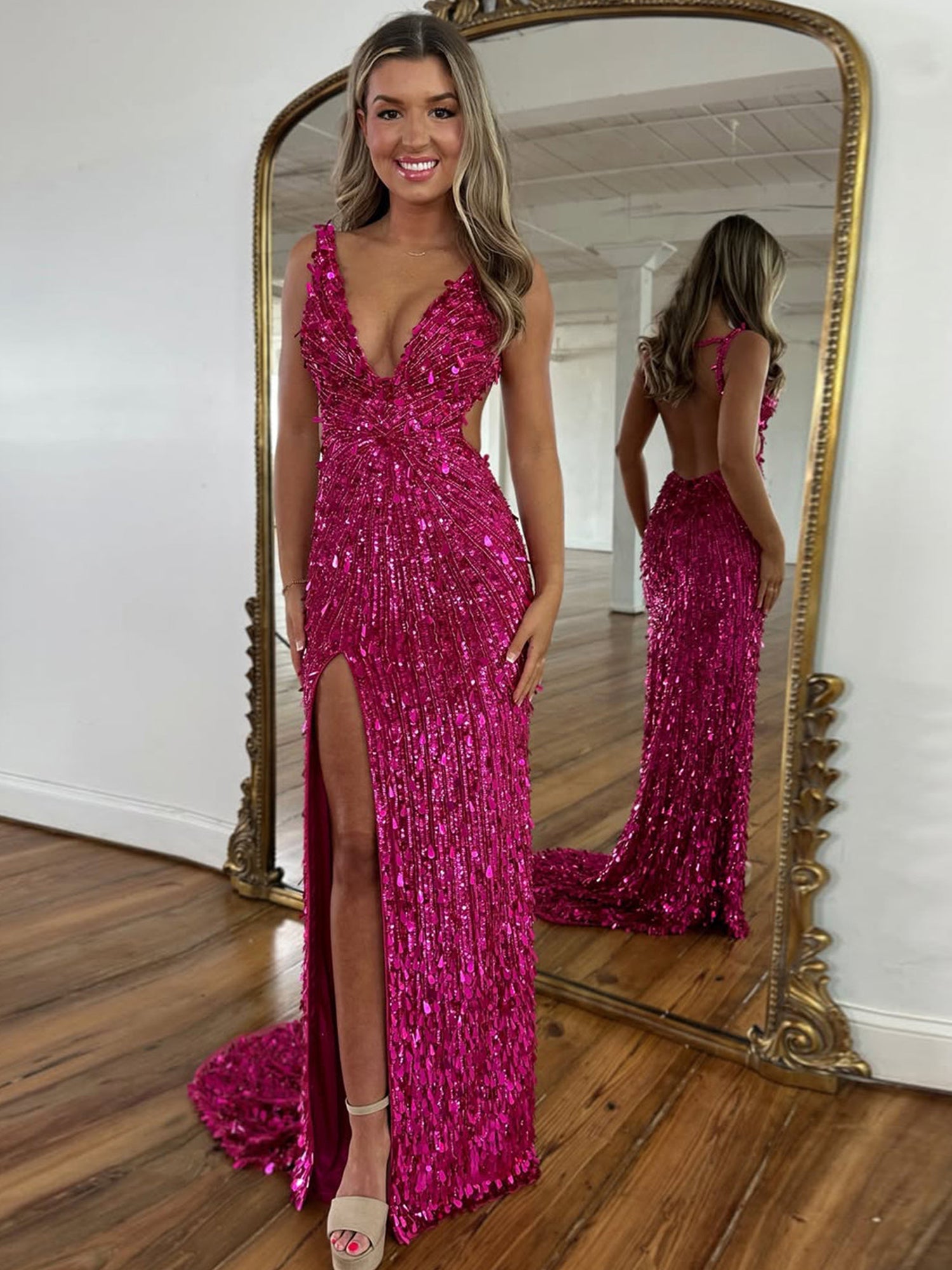 Dreamylily Prom Dress Mermaid V-Neck Backless Long Tight Sequin Ball Gown Dreamylily Prom Dress Mermaid V-Neck Backless Long Tight Sequin Ball Gown