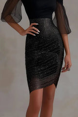 Cocktail Party Dress Off Shoulder Ruched Sequin Mesh Bodycon Mini Dress