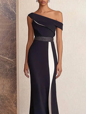 Formal Off-Shoulder Dress Black and White Colorblock Maxi Dress