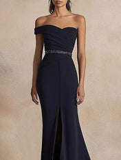 Formal Evening Dress Black One-Shoulder Slit Maxi Dress