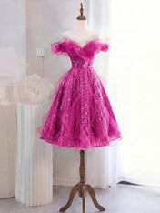 Whimsical Lavender Glitter Tulle Off-the-Shoulder Mini Homecoming Dress