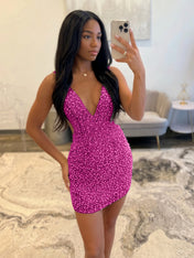 White V Neck Pearl Embellished Short Homecoming Dresses