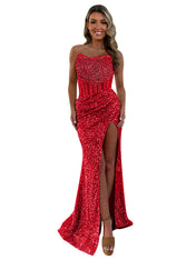 Gorgeous Sparkly Strapless Long Mermaid Prom Dress with Slit