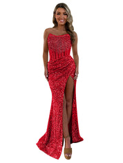 Gorgeous Sparkly Strapless Long Mermaid Prom Dress with Slit