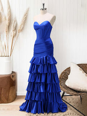 Green Mermaid Strapless Corset Tiered Long Prom Dress