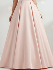 Pink Sheath/Column V-Neck Floor-Length Satin Prom Dress