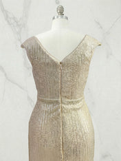 Golden Champagne Sequin Sleeveless Long A-line Gown Evening Dress