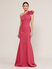 Rose Pink Sheath One-Shoulder Chiffon Long Formal Dresses