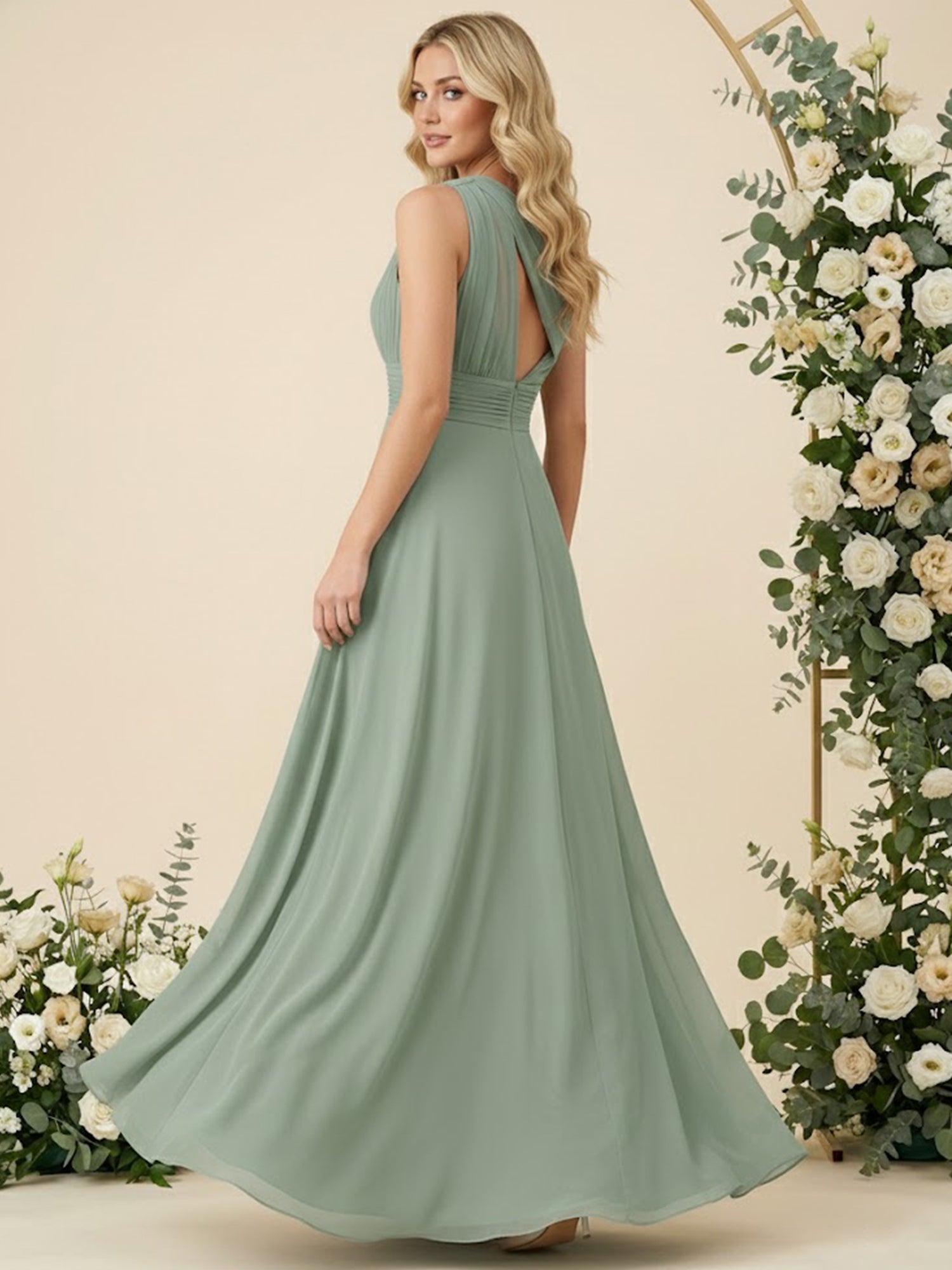 One Shoulder Pleat Chiffon A Line Long Bridesmaid Dresses for Women