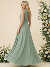 One Shoulder Pleat Chiffon A Line Long Bridesmaid Dresses for Women