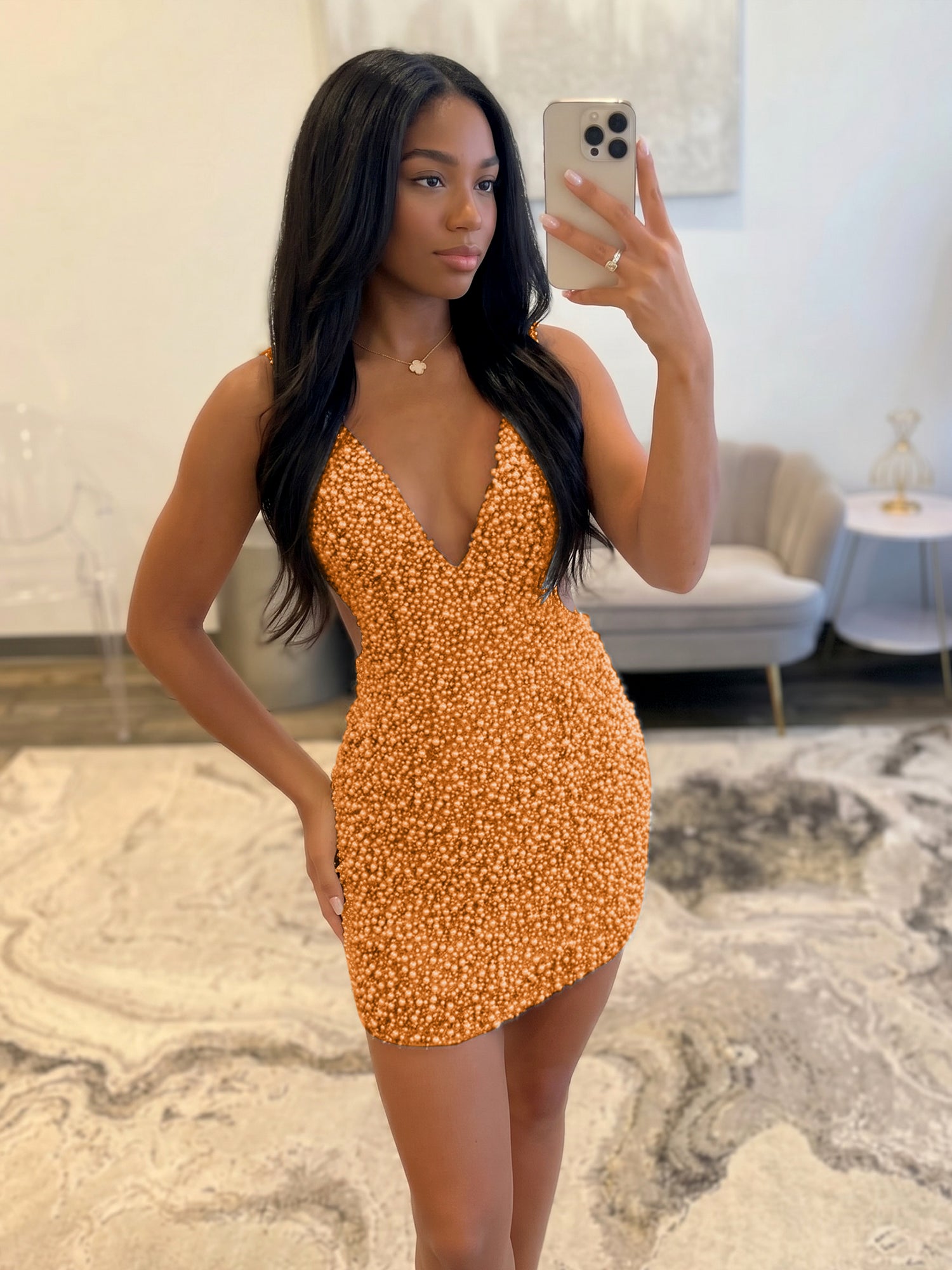 White V Neck Pearl Embellished Short Homecoming Dresses