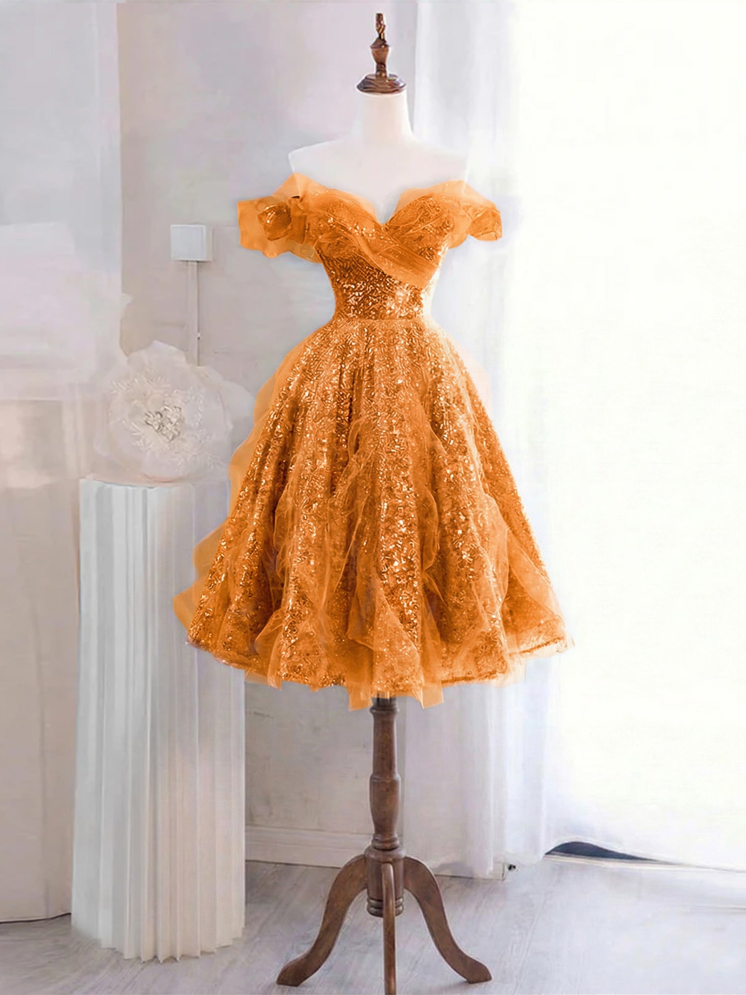 Whimsical Lavender Glitter Tulle Off-the-Shoulder Mini Homecoming Dress