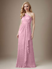 Ruby Sheath One Shoulder Metallic Mesh Dress Mother of the Bride Dress