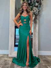 Light Yellow Mermaid Strapless Keyholes Prom Dress with Beads