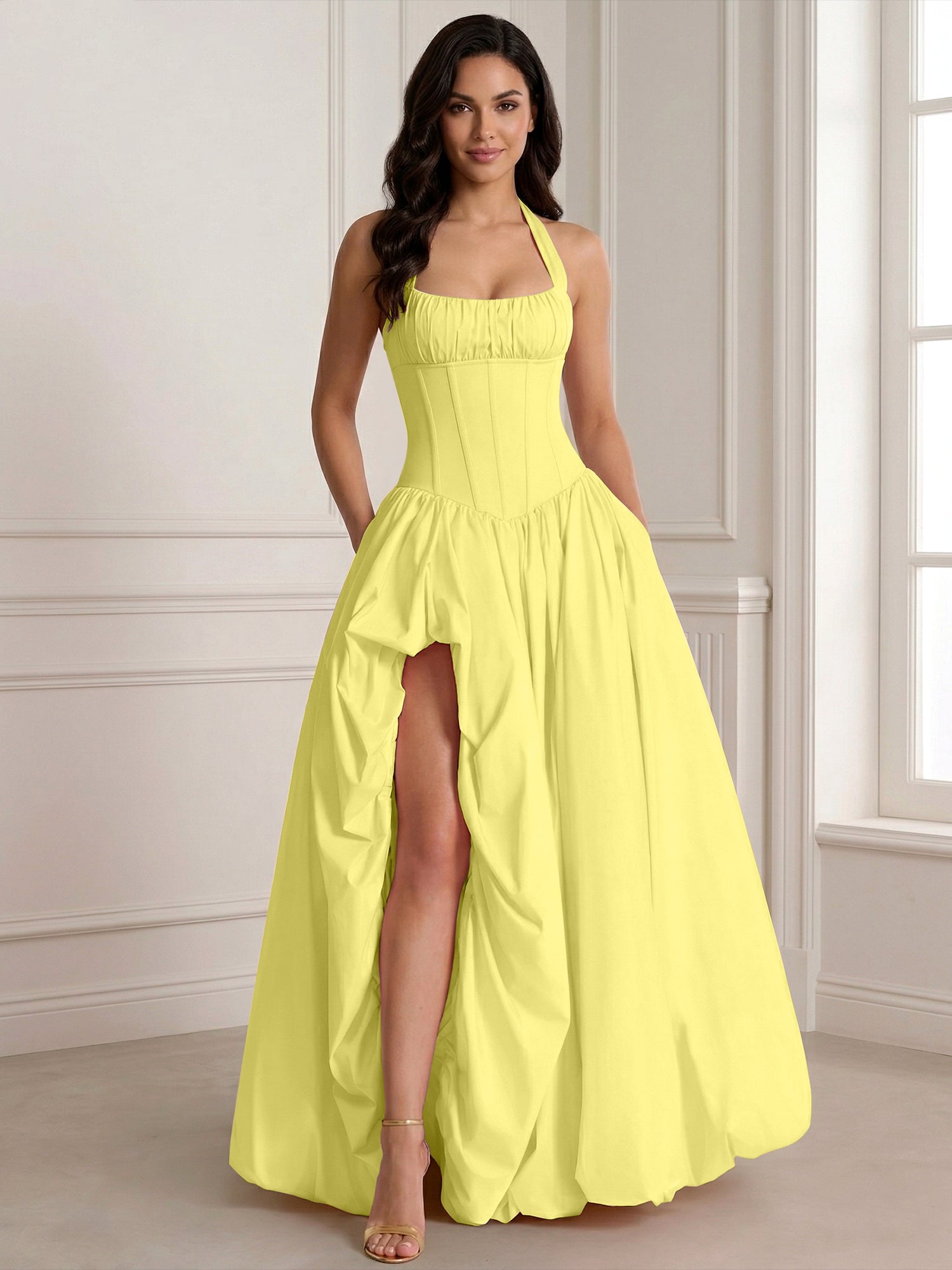 Glamorous Blush Pink Halter Corset Evening Paty Dress Gown
