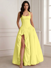 Glamorous Blush Pink Halter Corset Evening Paty Dress Gown