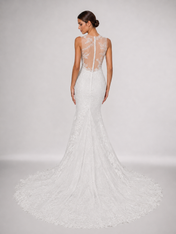 Elegant Illusion High-Neck Lace Mermaid Wedding Dress with Sweep Train